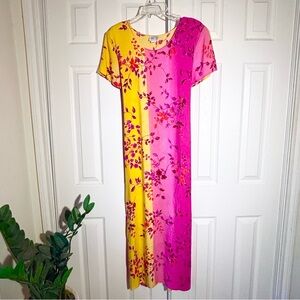 Vintage Connie Choi Size Large Yellow and Pink Rayon Maxi Dress